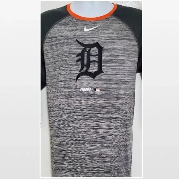 Nike Top Mens Large MLB Detroit Det. Tigers Grey Raglan Baseball Sport Shirt - Picture 2 of 14